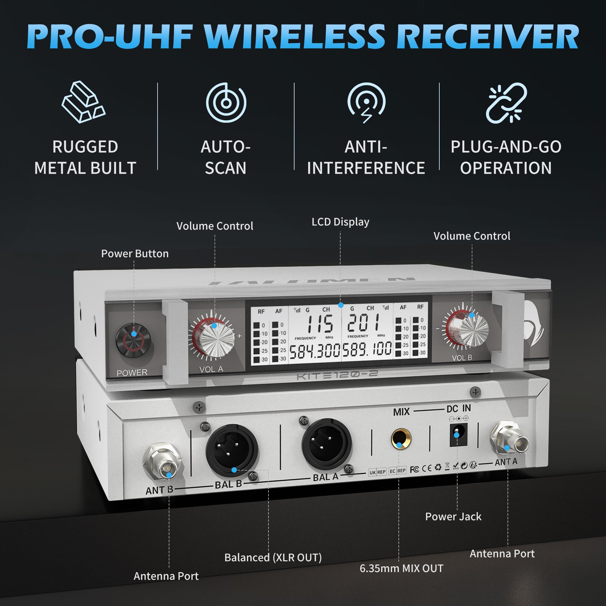 Talomen K120 プロフェッショナル UHF ワイヤレスマイクシステム