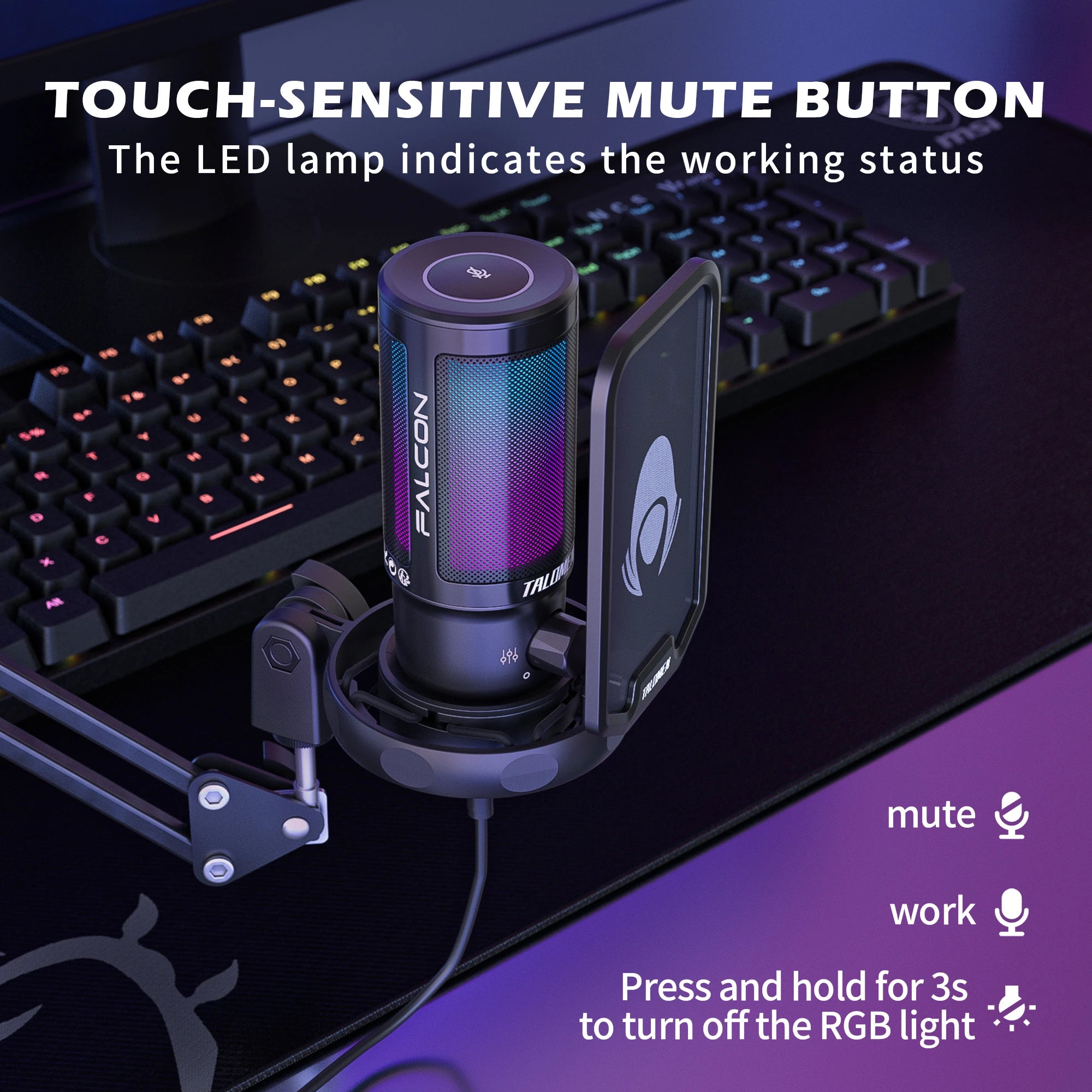 Talomen Falcon Stand | USB Gaming Microphone with Boom Arm